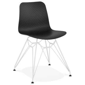 Resistant WHITE and BLACK chair with geometric patterns and metal base FIFI