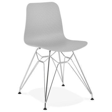 Resistant GREY chair with geometric patterns and CHROME metal base FIFI