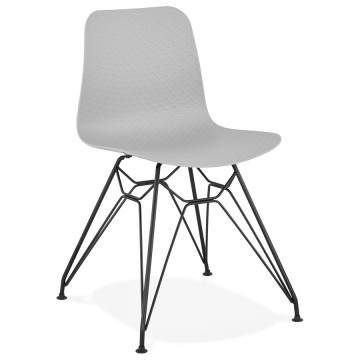 Resistant GREY chair with geometric patterns and BLACK metal base FIFI