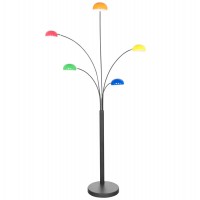 Lampadaire design avec pied en métal noir et abat-jours multicolores
