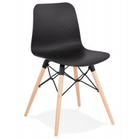 Solid BLACK chair with geometric patterns and wooden legs GINTO