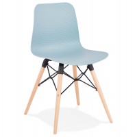 Solid BLUE chair with geometric patterns and wooden legs GINTO