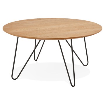 Round NATURAL coffee table with oak veneer top RUNDA