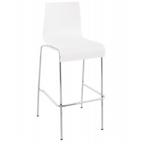 White and stackable wooden stool (large format) with metal frame