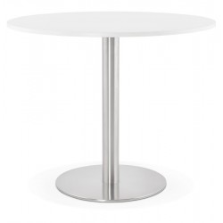 WHITE round table with wooden top and brushed steel legs GODET