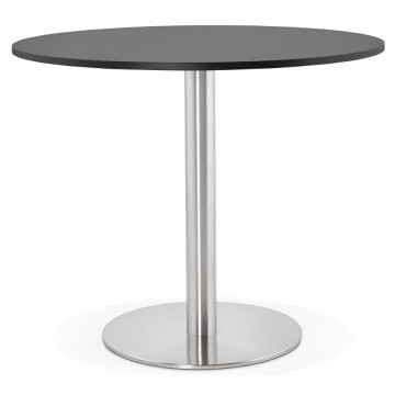 BLACK round table with wooden top and brushed steel legs GODET