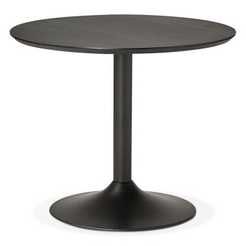 Design round table in BLACK color wood with black metal legs PATON 90
