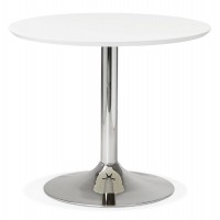 WHITE round table with wooden top and chromed metal leg BLETA 90