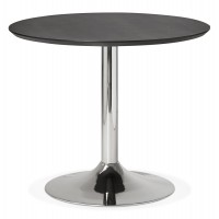 Table ronde NOIRE avec plateau en bois et pied en métal chromé BLETA 90