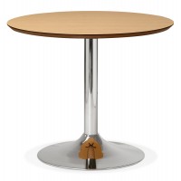 Table ronde au NATUREL avec plateau en bois et pied en métal chromé BLETA 90