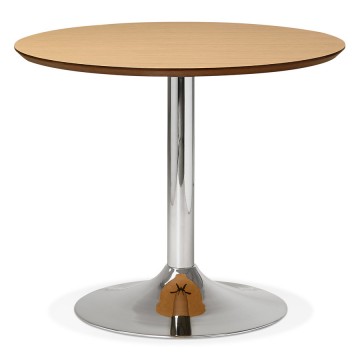 Table ronde au NATUREL avec plateau en bois et pied en métal chromé BLETA 90