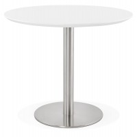 WHITE dining table with round MDF top and brushed steel leg JAMIE