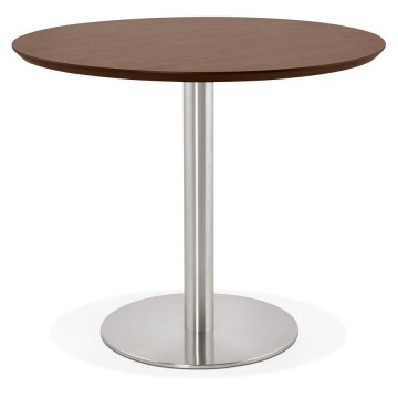 WALNUT dining table with round MDF top and brushed steel leg JAMIE