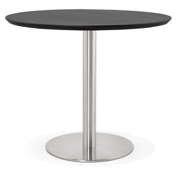 BLACK dining table with round MDF top and brushed steel leg JAMIE