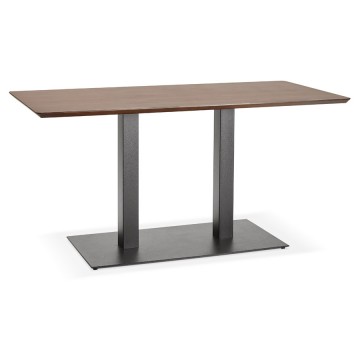 Dining room table or desk in WALNUT color with beveled edge and central metal leg JAKADI