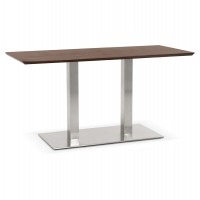 WALNUT rectangular table in MDF with beveled edge and double central foot in brushed steel RECTA