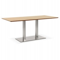 Natural rectangular large table in MDF with beveled edge and double central foot in brushed steel RECTA