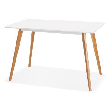 WHITE Scandinavian table with rectangular top and wooden legs RITA