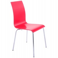 Chaise de couleur rouge, simple et polyvalente avec assise en bois et pieds en métal solide