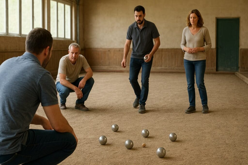 Partie de pétanque en intérieur