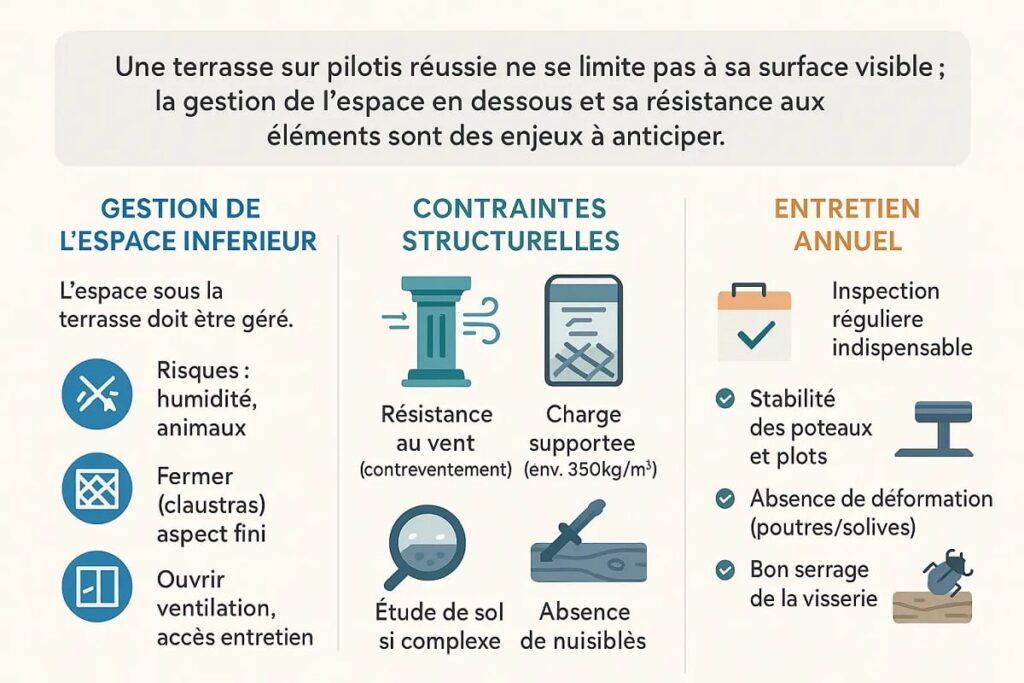 Terrasse sur pilotis : solutions pour les espaces sous-jacents et contraintes structurelles Terrasse sur pilotis : solutions pour les espaces sous-jacents et contraintes structurelles
