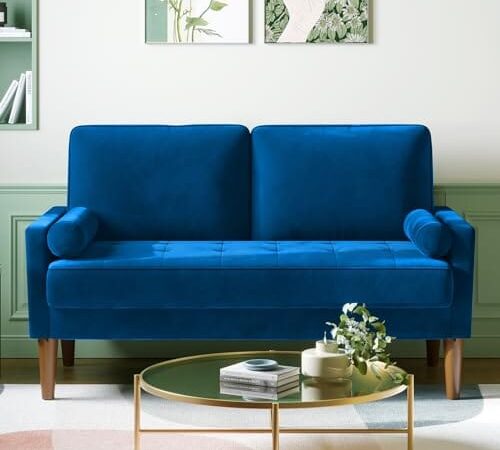 Canapé 2 Places Velours Bleu Moderne Canapé 2 Places Velours Bleu Moderne