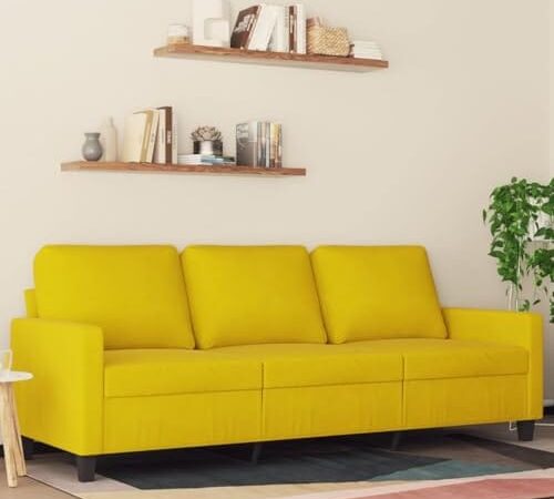 Canapé 3 Places Jaune en Velours 180 cm Canapé 3 Places Jaune en Velours 180 cm