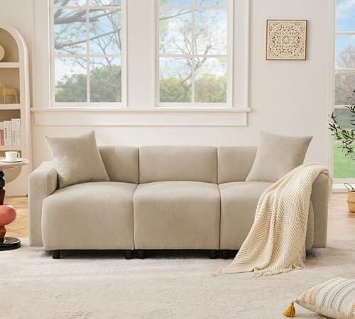 Canapé 3 Places Moderne en Chenille Beige Canapé 3 Places Moderne en Chenille Beige