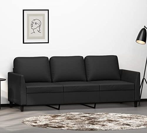 Canapé 3 Places Noir Similicuir 180 cm Canapé 3 Places Noir Similicuir 180 cm