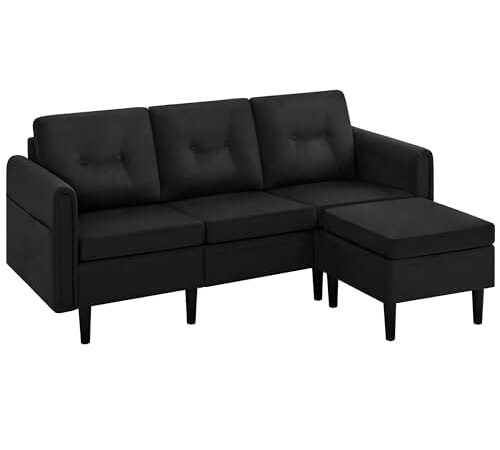 Canapé d'Angle 3 Places avec Pouf Noir Canapé d'Angle 3 Places avec Pouf Noir