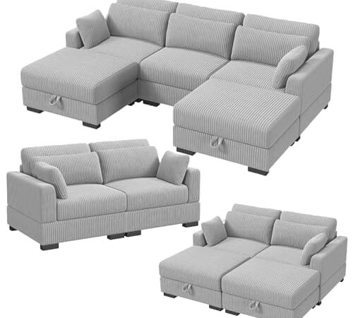 Canapé d'angle convertible en velours gris