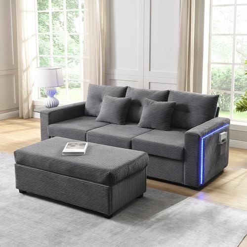 Canapé d'Angle Moderne avec LED et Pouf Canapé d'Angle Moderne avec LED et Pouf