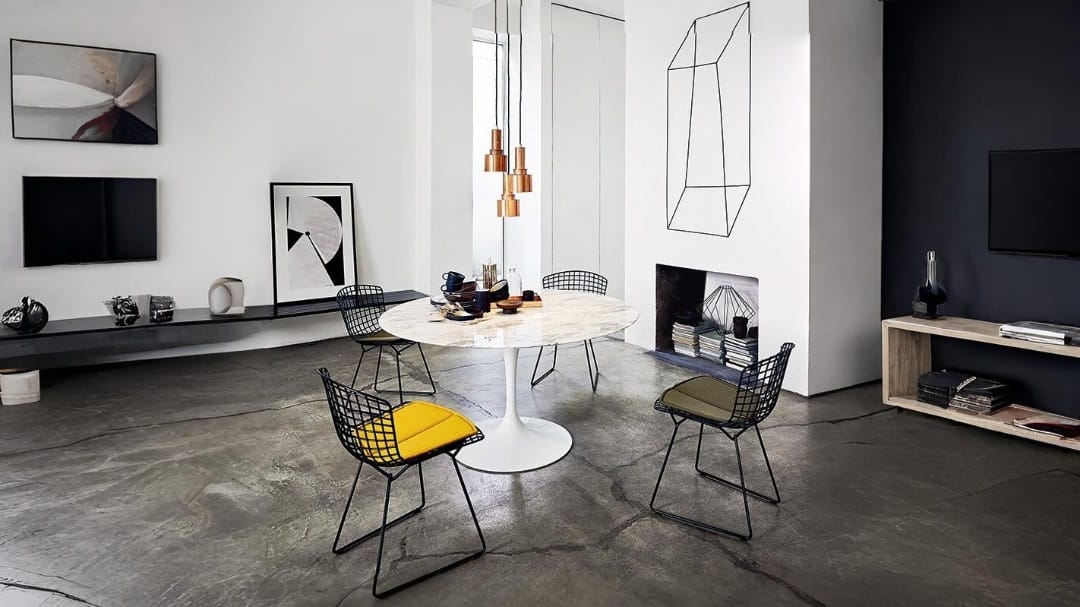 Chaise Bertoia originale dans le salon Chaise Bertoia originale dans le salon