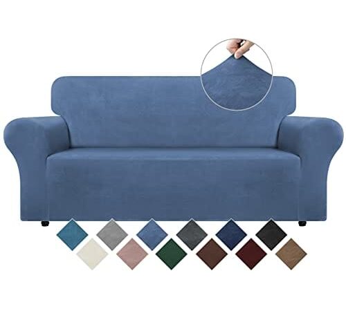 Housse de canapé en velours extensible bleu Housse de canapé en velours extensible bleu