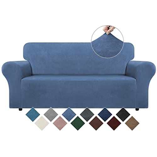 Housse de canapé en velours extensible bleu Housse de canapé en velours extensible bleu