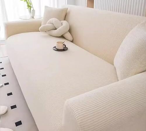 Housse de canapé extensible en jacquard beige