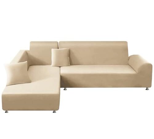 Housses de canapé d'angle beige extensibles Housses de canapé d'angle beige extensibles