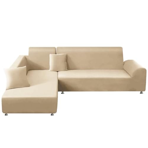 Housses de canapé d'angle beige extensibles Housses de canapé d'angle beige extensibles