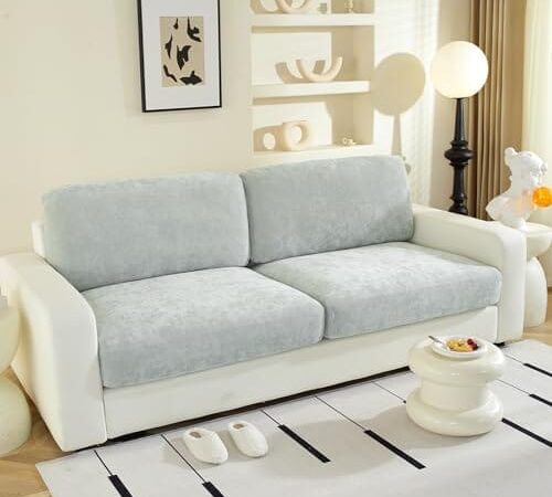 Housses de coussin en chenille gris clair