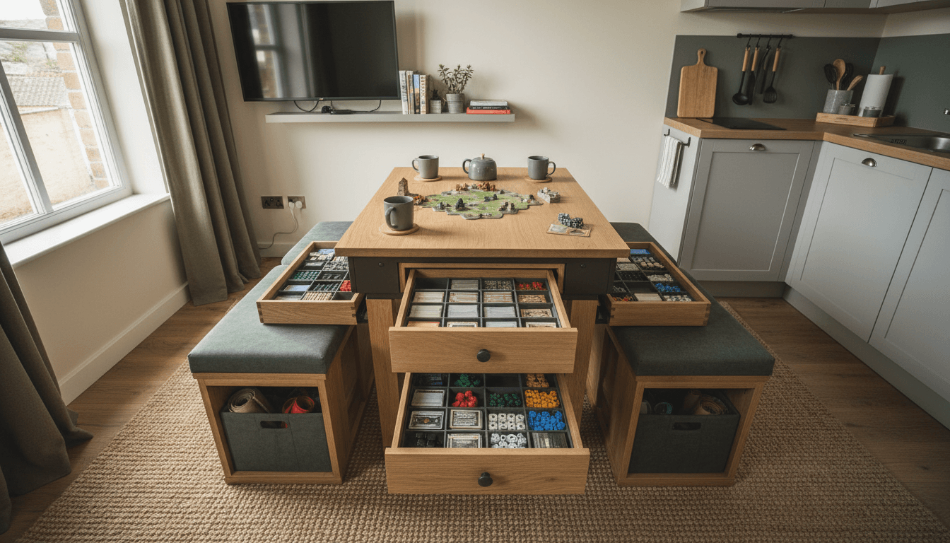 Table multifonctions robuste avec compartiments de rangement table de jeu en bois robuste avec plusieurs rangements intégrés