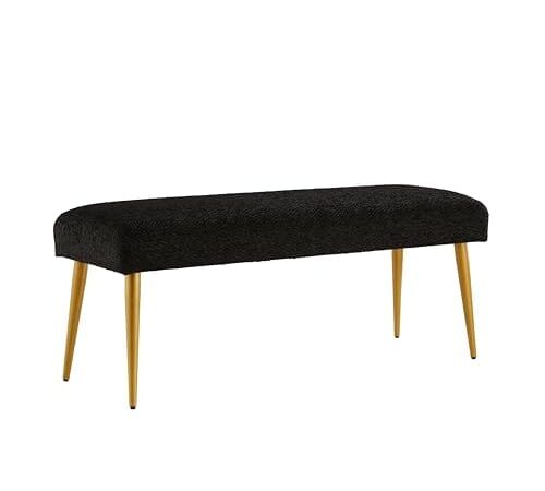 Banc d'entrée tapissé noir avec pieds dorés Banc d'entrée tapissé noir avec pieds dorés