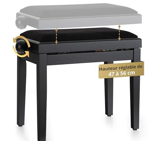 Banc de Piano Réglable Noir Mat Banc de Piano Réglable Noir Mat