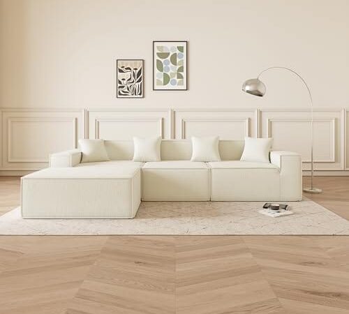 Canapé Modulable en Velours Côtelé Beige
