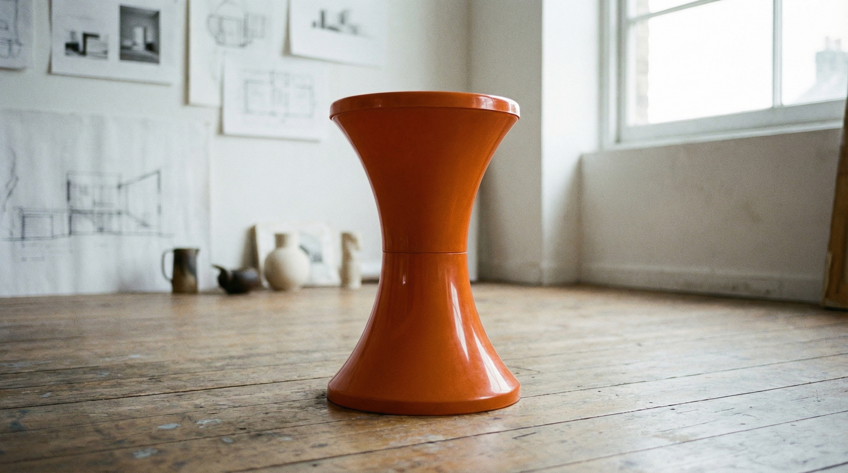 Tabouret 'Tam Tam' qui se distingue à sa silhouette en sablier unique
