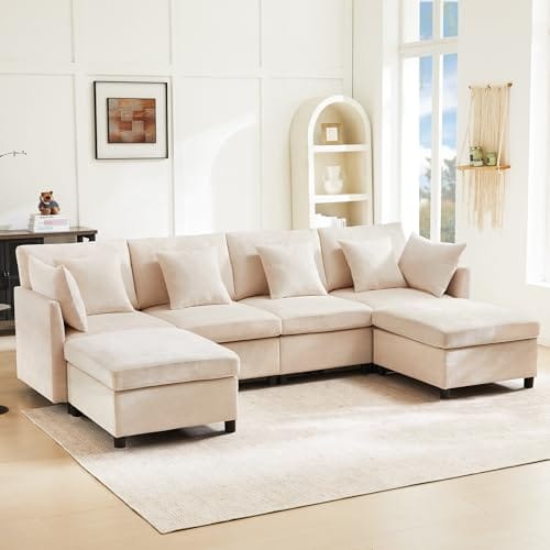 Canapé d'angle Modulaire en Chenille Beige Canapé d'angle Modulaire en Chenille Beige