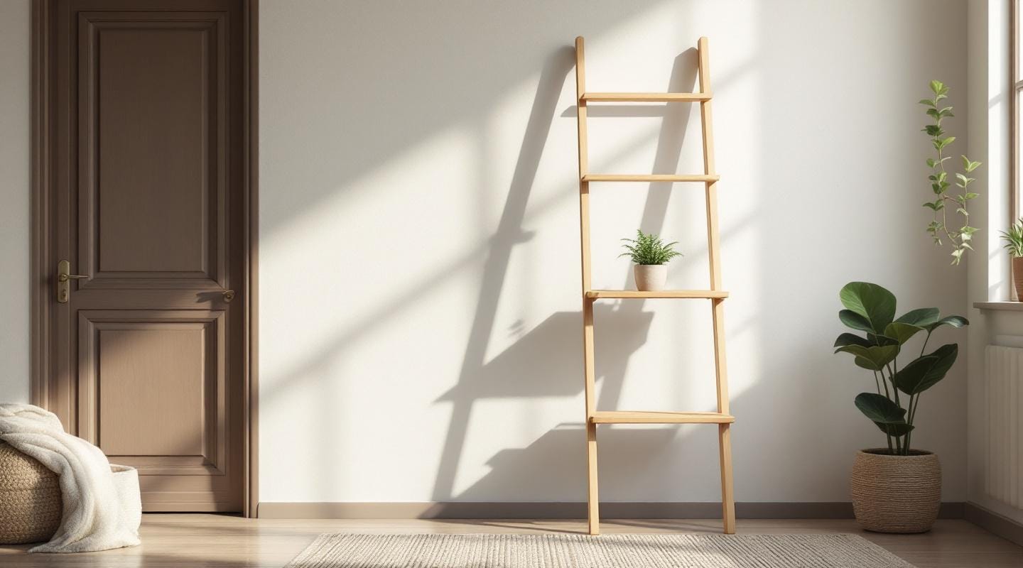 Étagère échelle : solution pratique pour petits espaces. Étagère échelle inclinée, solution idéale pour petits espaces chambre.