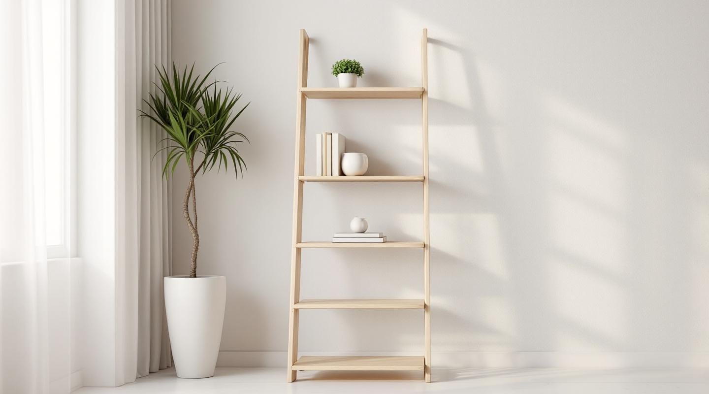 L'étagère échelle, solution déco pour petits espaces Étagère échelle pratique et décorative, parfaite pour les petits espaces.