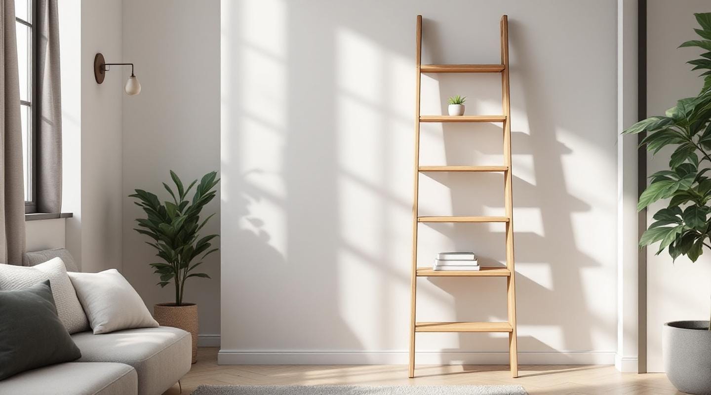 Étagère échelle : solution déco pour petits espaces Optimisez votre petit espace avec une élégante étagère échelle.