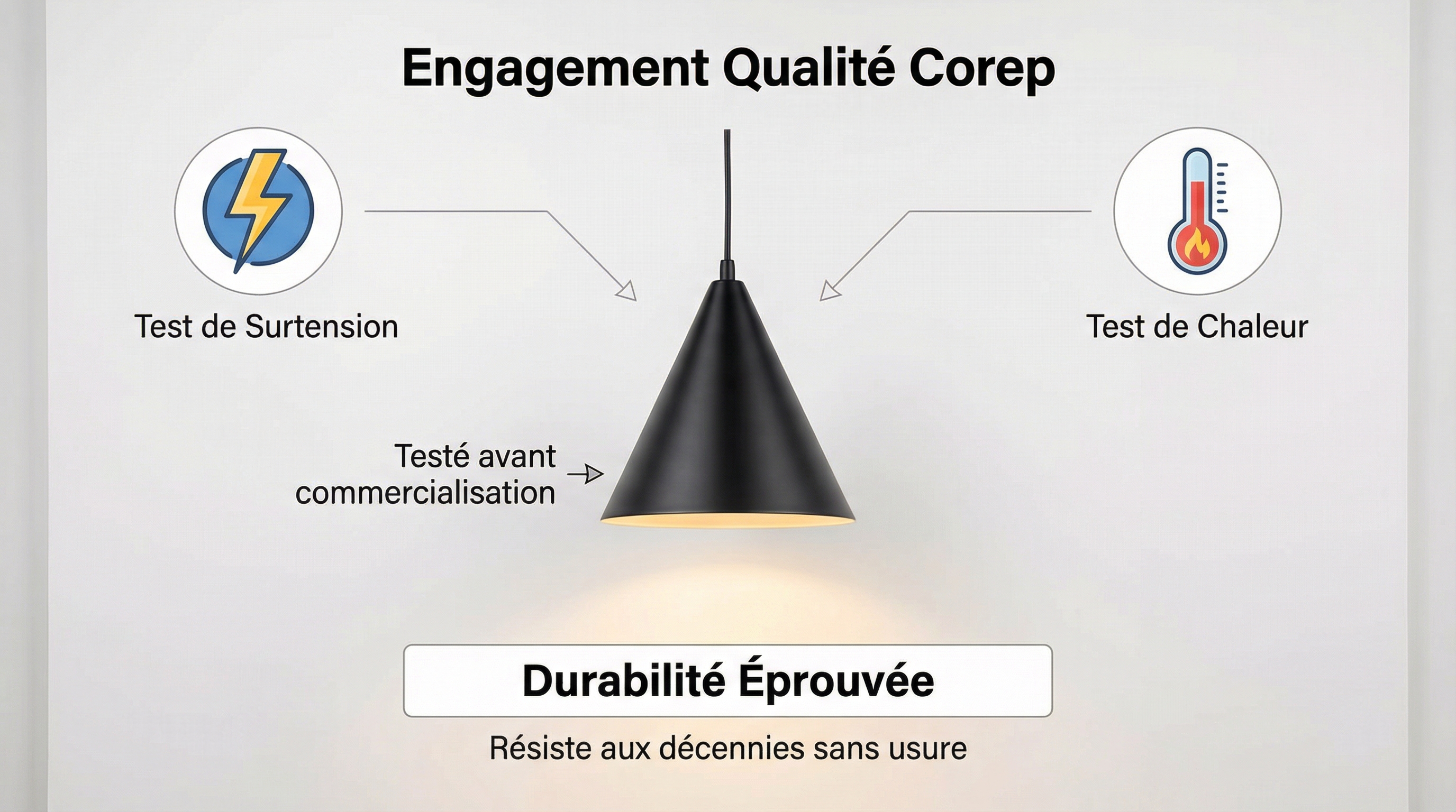 Luminaire Corep : résistance et durabilité pour l'intérieur. Ce luminaire Corep testé assure un éclairage intérieur durable.