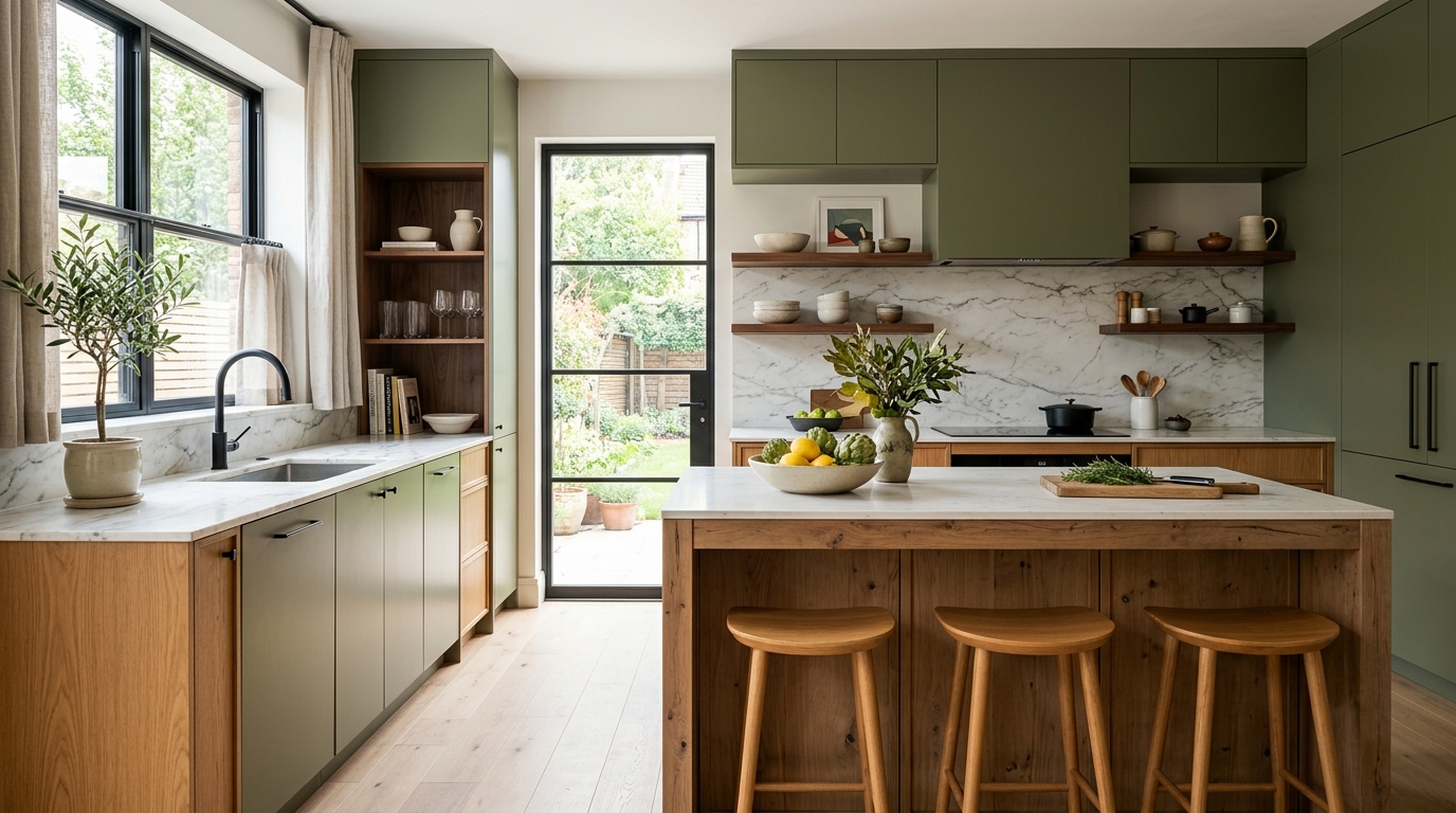Cuisine vert olive et bois : notre sélection d'idées design pour vous inspirer